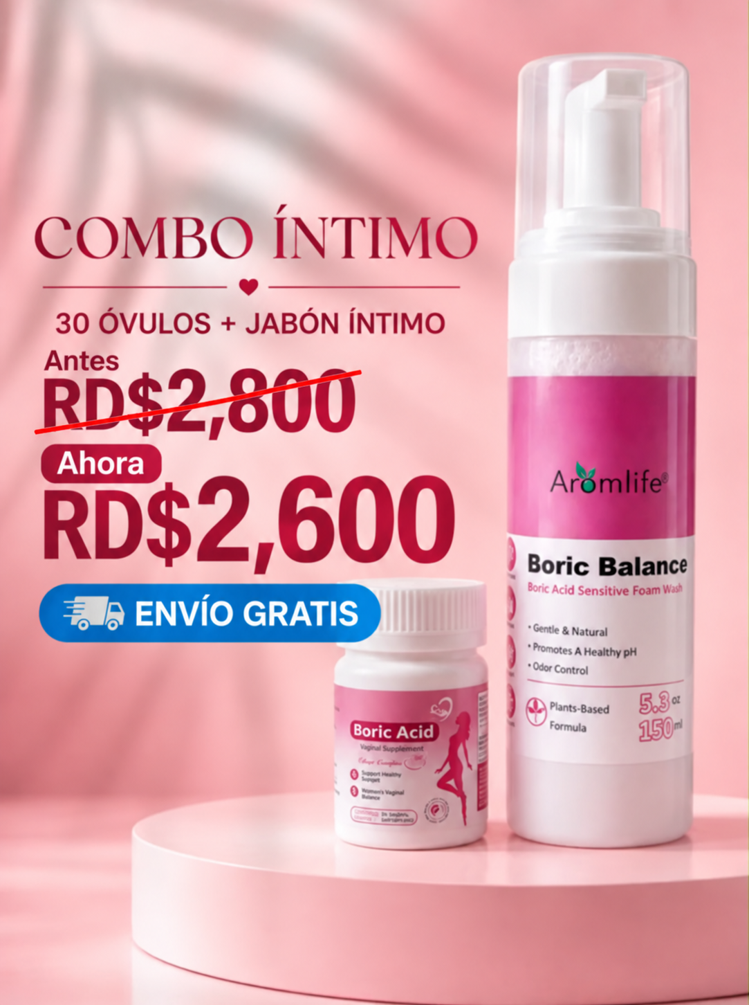 Combo 30 Ovulos 600mg Acido borico + Espima Intima ingredientes organicos
