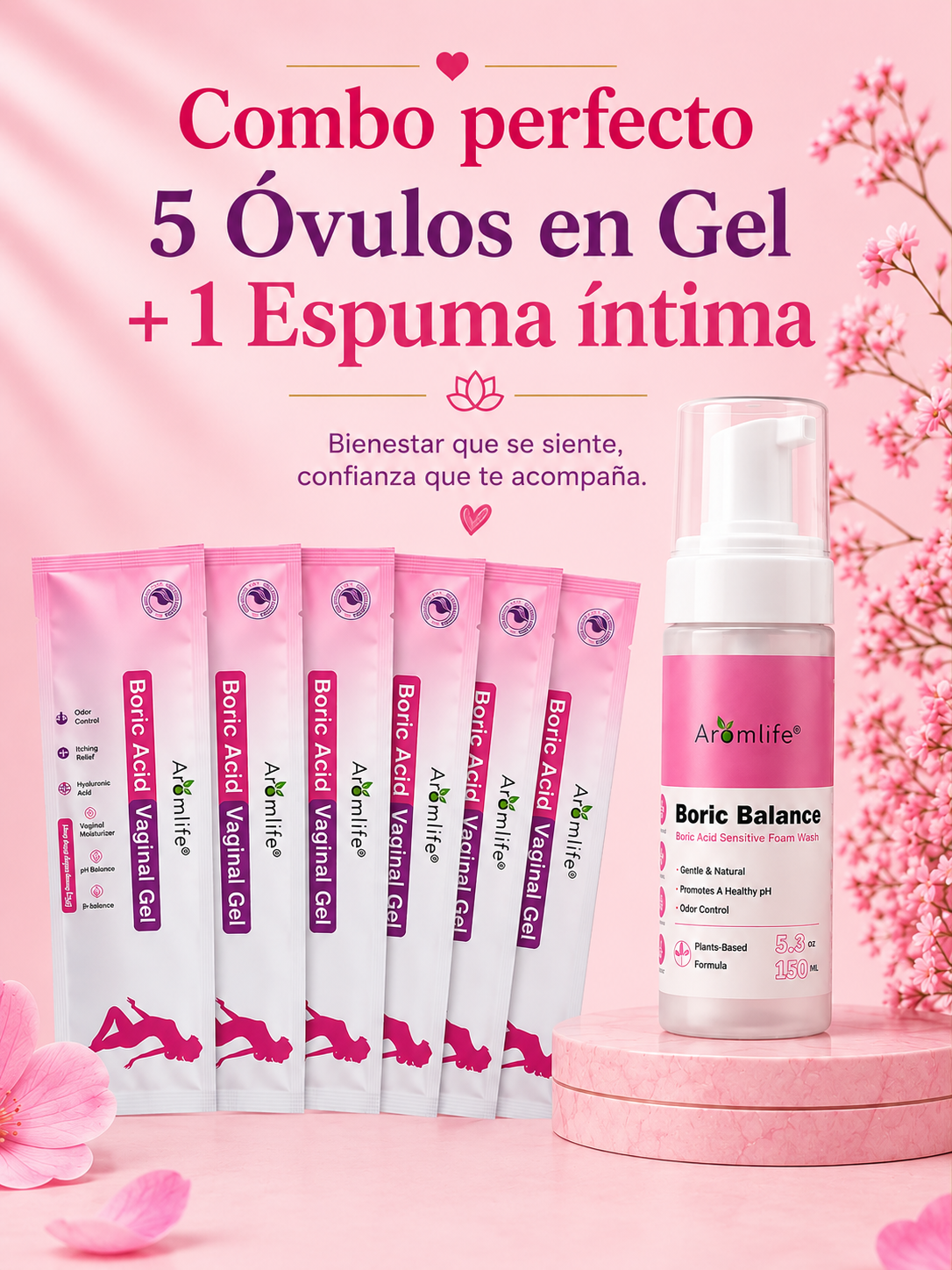 Combo - 5 Ovulos en Gel y Jabon Intimo de Acido Borico (Envio Gratis)